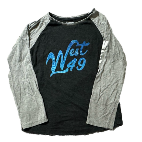 West 49 Youth Boy XL 3/4 Length Sleeve Grey White Blue Shirt Top - Picture 2 of 7